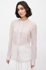 Dries Van Noten Pink Grey & White Striped Sheer Shirt