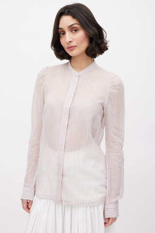 Dries Van Noten Pink Grey & White Striped Sheer Shirt