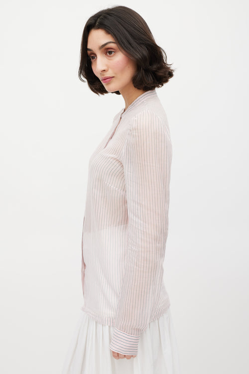 Dries Van Noten Pink Grey & White Striped Sheer Shirt