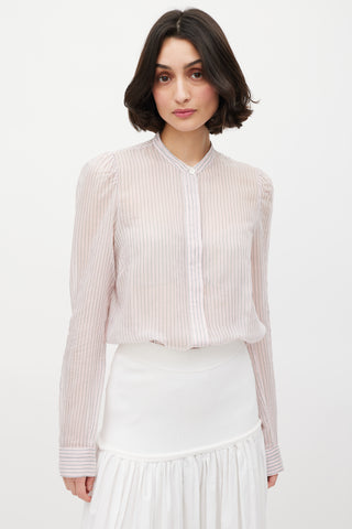Dries Van Noten Pink Grey & White Striped Sheer Shirt