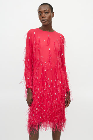 Dries Van Noten Pink Silk Jewel Feather Dress