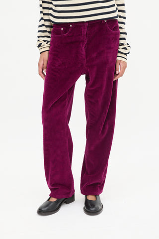 Dries Van Noten Purple Corduroy Straight Leg Trouser