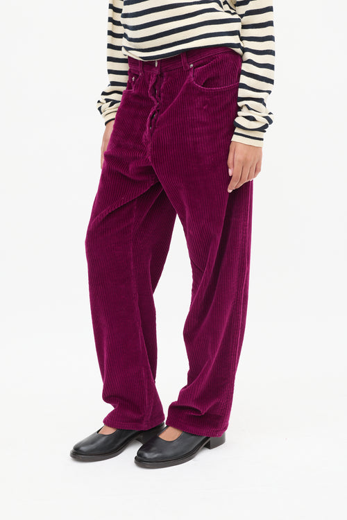 Dries Van Noten Purple Corduroy Straight Leg Trouser