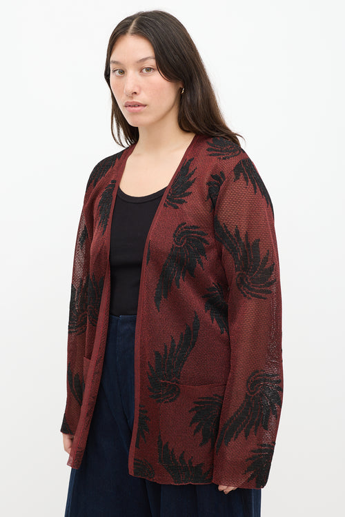 Dries Van Noten Red & Black Knit Metallic Floral Cardigan