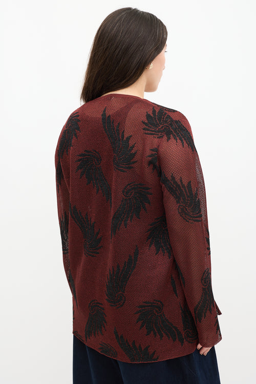 Dries Van Noten Red & Black Knit Metallic Floral Cardigan