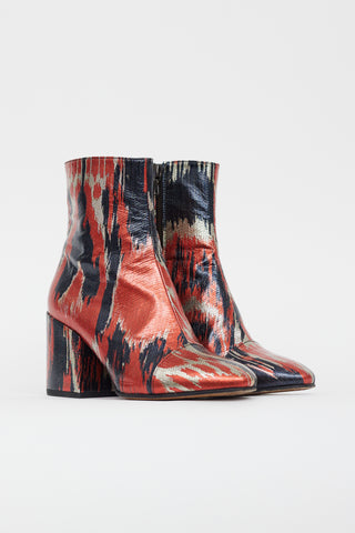 Dries Van Noten Red & Multicolour Metallic Leather Boot