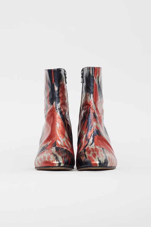 Dries Van Noten Red & Multicolour Metallic Leather Boot