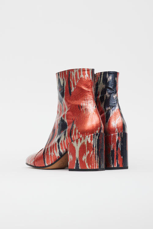 Dries Van Noten Red & Multicolour Metallic Leather Boot