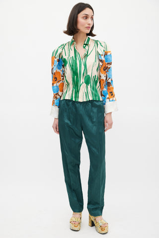 Dries Van Noten SS 2008 Beige & Multicolour Silk Floral Shirt