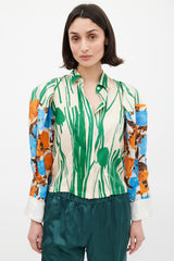 Dries Van Noten SS 2008 Beige & Multicolour Silk Floral Shirt
