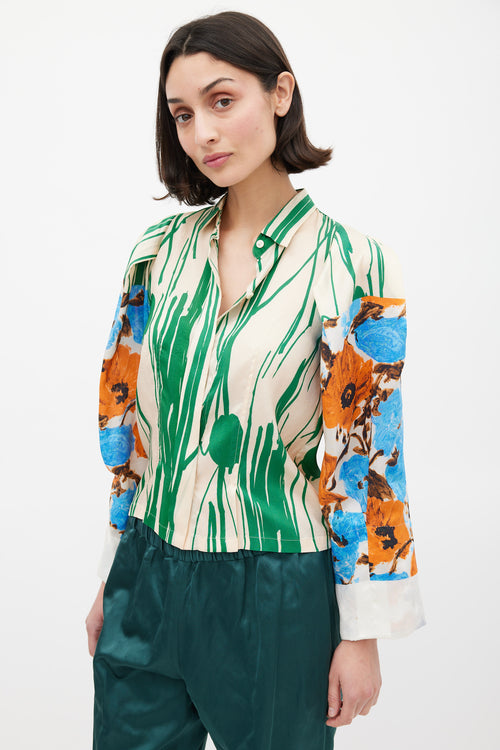 Dries Van Noten SS 2008 Beige & Multicolour Silk Floral Shirt