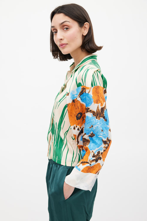 Dries Van Noten SS 2008 Beige & Multicolour Silk Floral Shirt
