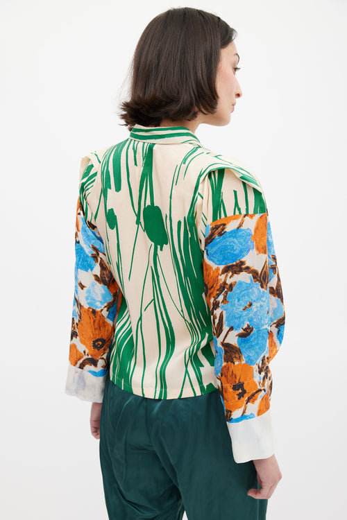 Dries Van Noten SS 2008 Beige & Multicolour Silk Floral Shirt