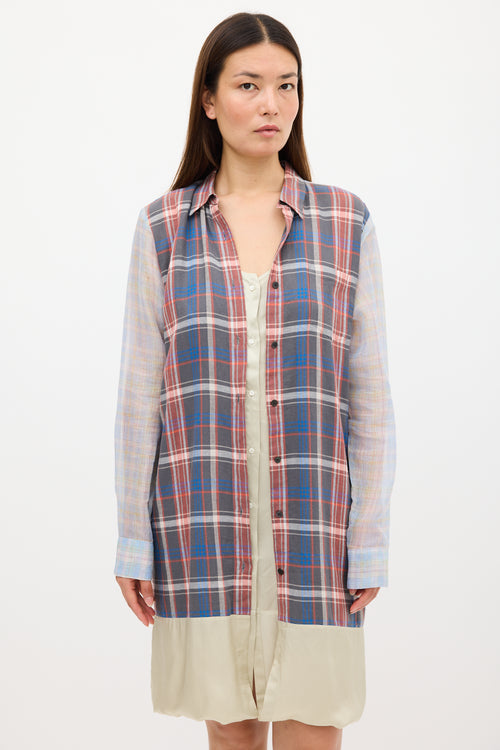 Dries Van Noten SS 2013 Blue & Multicolour Plaid Layered Dress