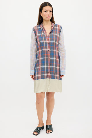 Dries Van Noten SS 2013 Blue & Multicolour Plaid Layered Dress