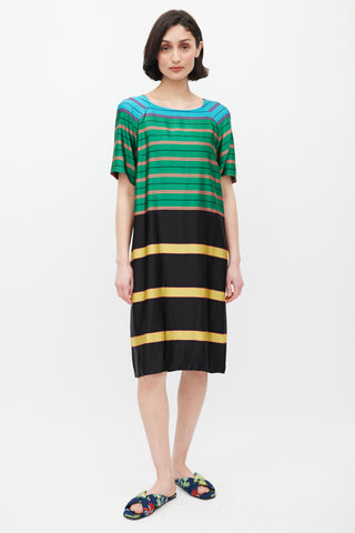 Dries Van Noten SS 2015 Gren & Multicolour Striped Dress