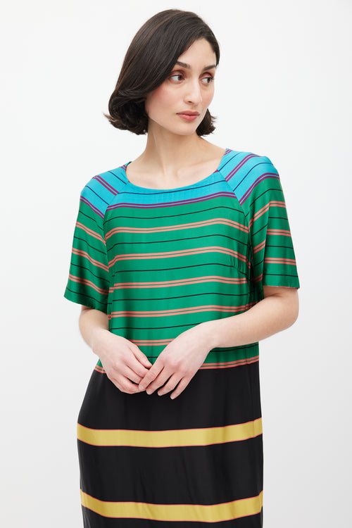 Dries Van Noten SS 2015 Gren & Multicolour Striped Dress