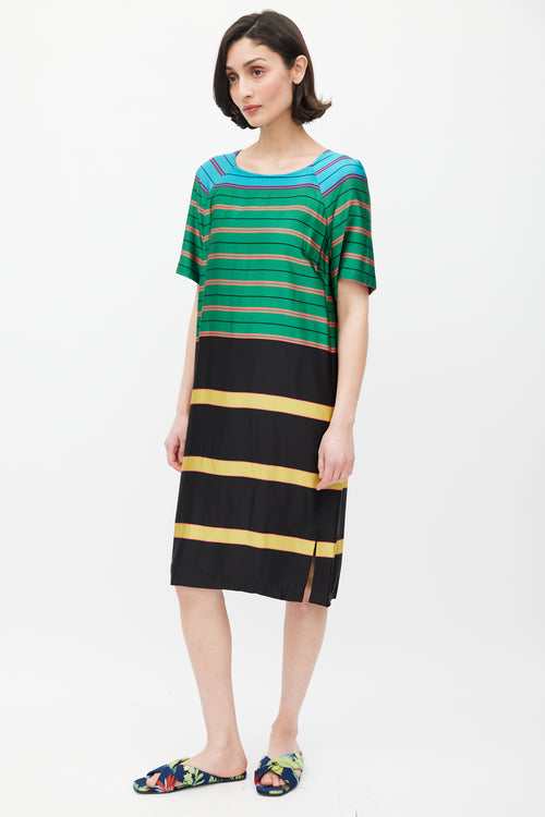 Dries Van Noten SS 2015 Gren & Multicolour Striped Dress