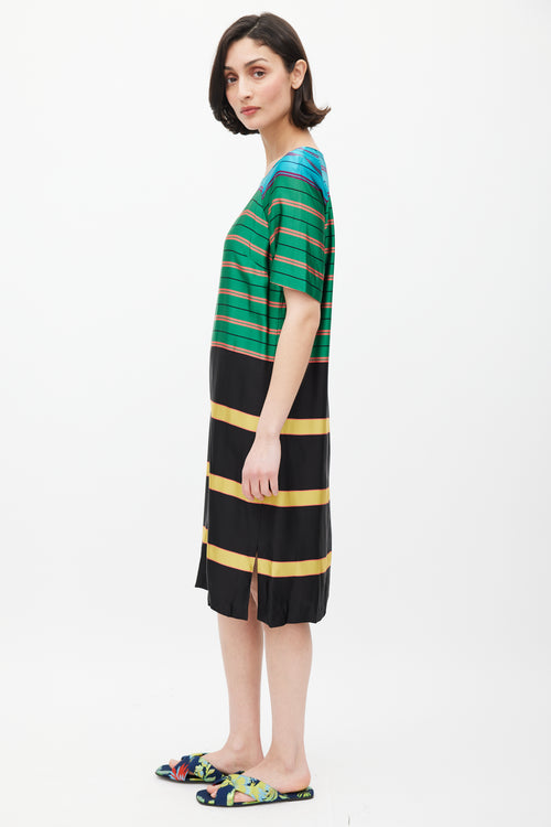 Dries Van Noten SS 2015 Gren & Multicolour Striped Dress