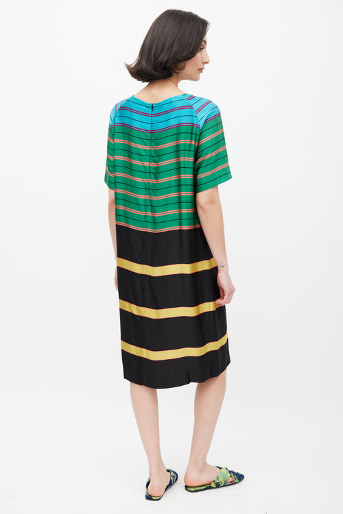 Dries Van Noten SS 2015 Gren & Multicolour Striped Dress