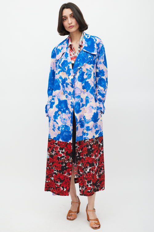 Dries Van Noten SS 2023 Blue & Multicolour Mixed Floral Trench Coat