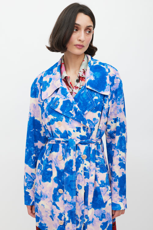 Dries Van Noten SS 2023 Blue & Multicolour Mixed Floral Trench Coat