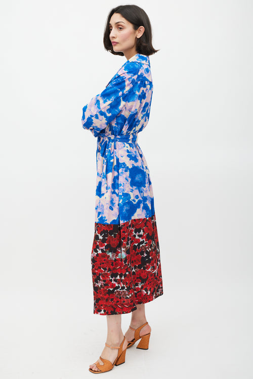 Dries Van Noten SS 2023 Blue & Multicolour Mixed Floral Trench Coat