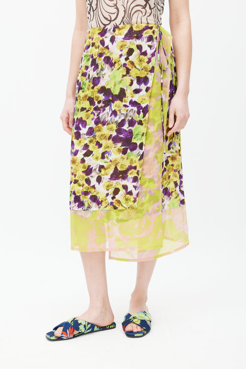 Dries Van Noten SS 2023 Yellow & Multicolour Floral Wrap Skirt