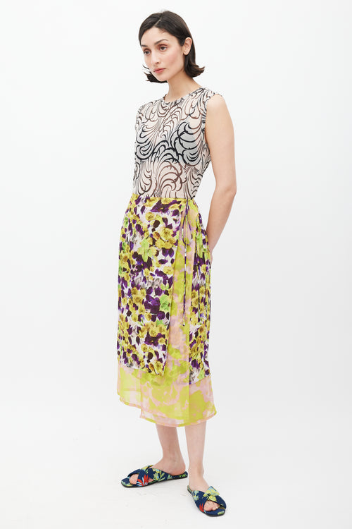 Dries Van Noten SS 2023 Yellow & Multicolour Floral Wrap Skirt