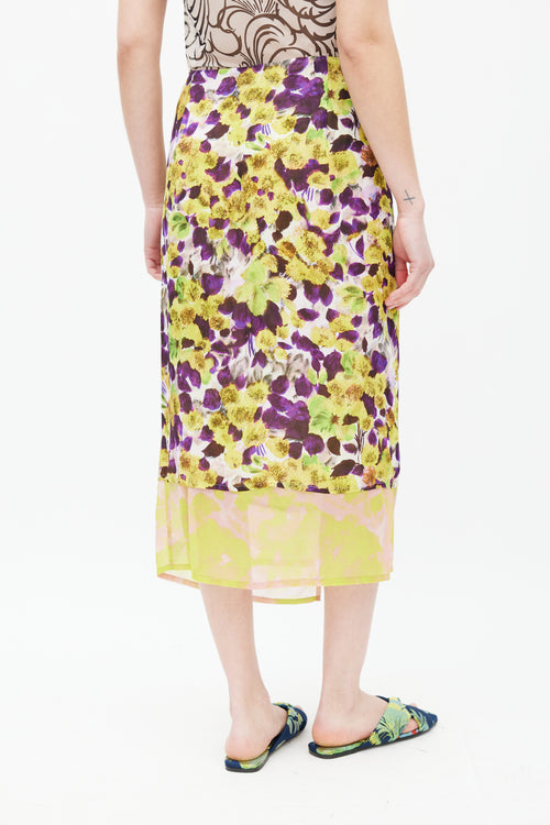 Dries Van Noten SS 2023 Yellow & Multicolour Floral Wrap Skirt