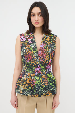 Dries Van Noten Satin Bilas Floral Peplum Vest
