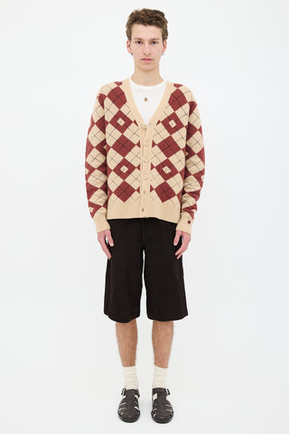 Acne Studios Wool Argyle Logo Cardigan