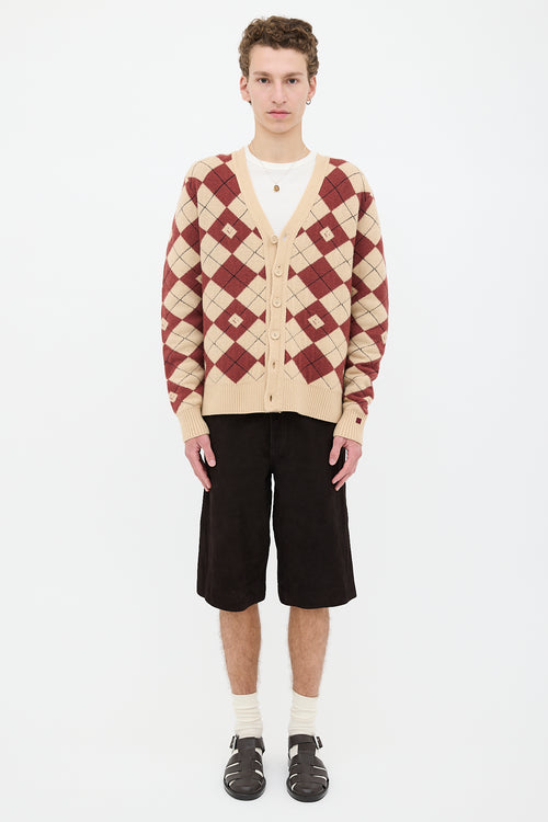 Acne Studios Wool Argyle Logo Cardigan