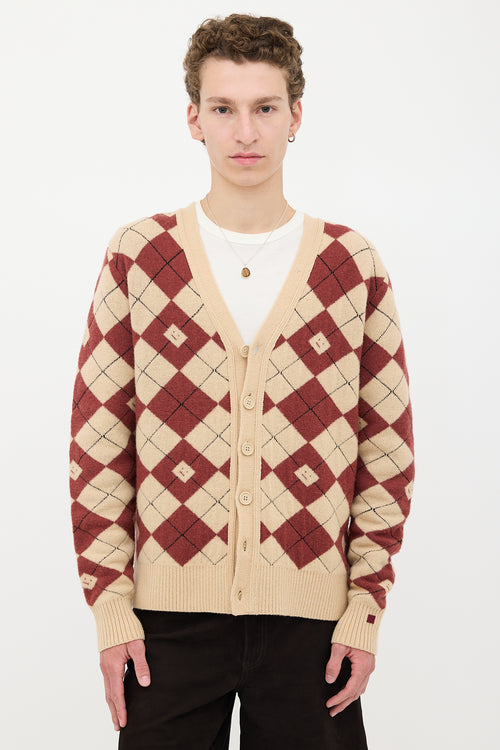 Acne Studios Wool Argyle Logo Cardigan