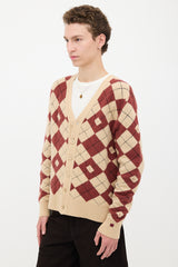 Acne Studios Wool Argyle Logo Cardigan