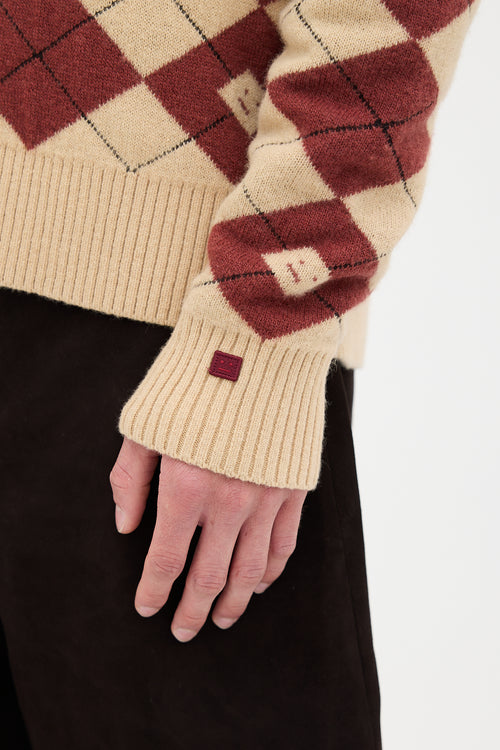 Acne Studios Wool Argyle Logo Cardigan