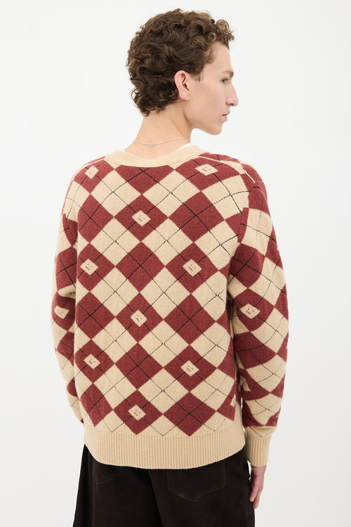 Acne Studios Wool Argyle Logo Cardigan
