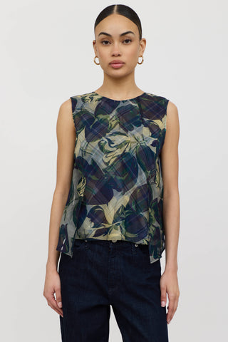 Dries Van Noten Silk Floral Plaid Top