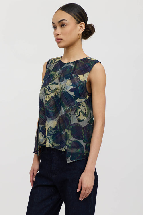Dries Van Noten Silk Floral Plaid Top