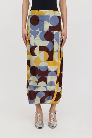 Dries Van Noten Silk Geometric Wrap Skirt