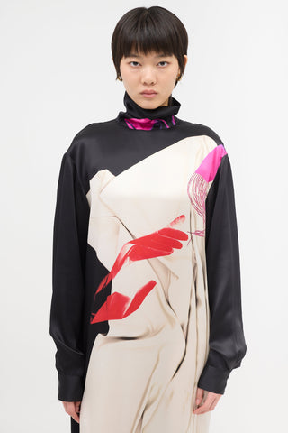 Dries Van Noten Silk Printed Turtleneck Dress