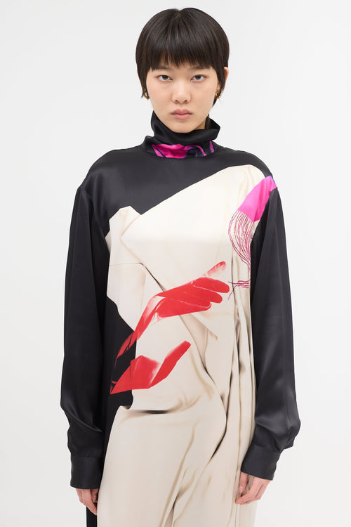 Dries Van Noten Silk Printed Turtleneck Dress