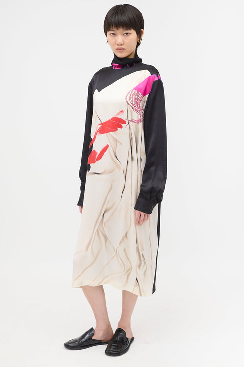 Dries Van Noten Silk Printed Turtleneck Dress