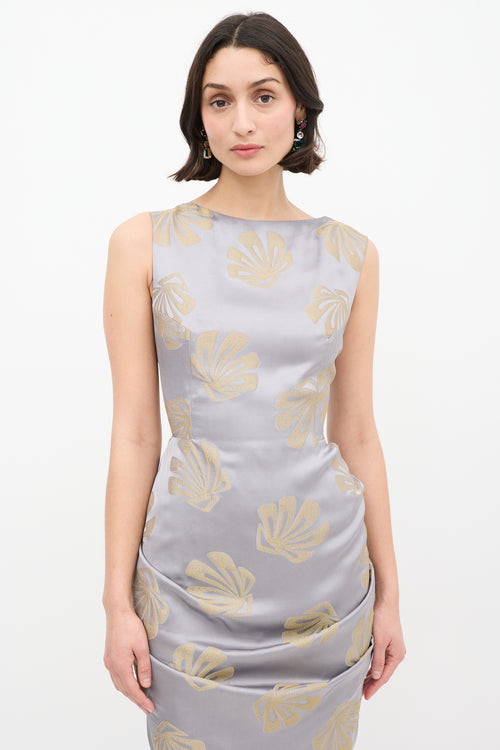 Dries Van Noten Silver & Gold Satin Danama Embroidered Gown