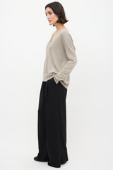 Dries Van Noten Taupe Silk & Cotton V-Neck Sweater