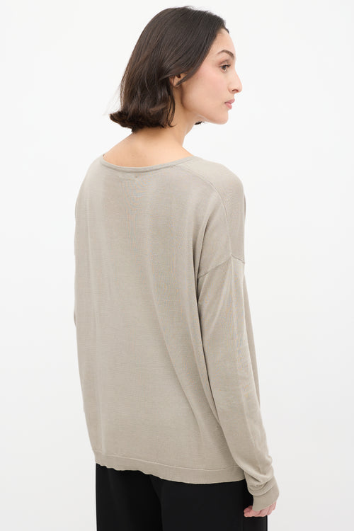 Dries Van Noten Taupe Silk & Cotton V-Neck Sweater