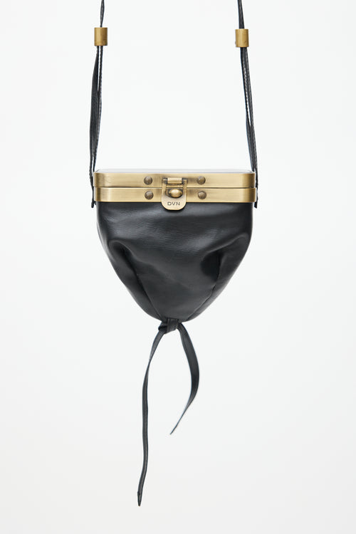Dries Van Noten Vintage Black Leather & Mirror Crossbody Bag