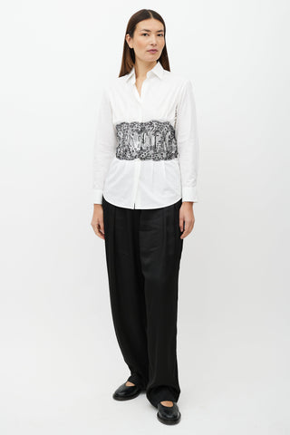 Dries Van Noten White & Black Embroider Waist Shirt