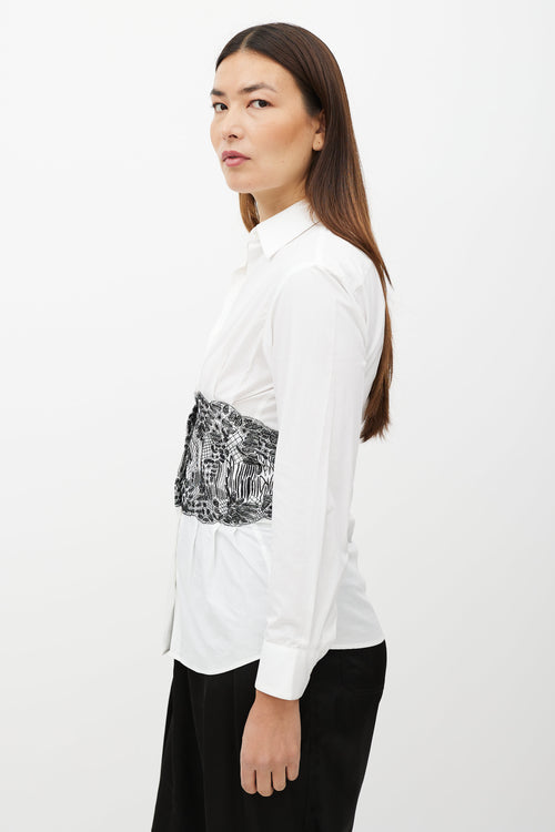 Dries Van Noten White & Black Embroider Waist Shirt