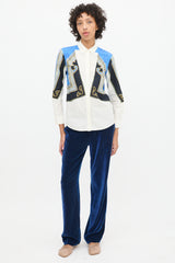 Dries Van Noten White & Blue Cotton Ornate Printed Shirt